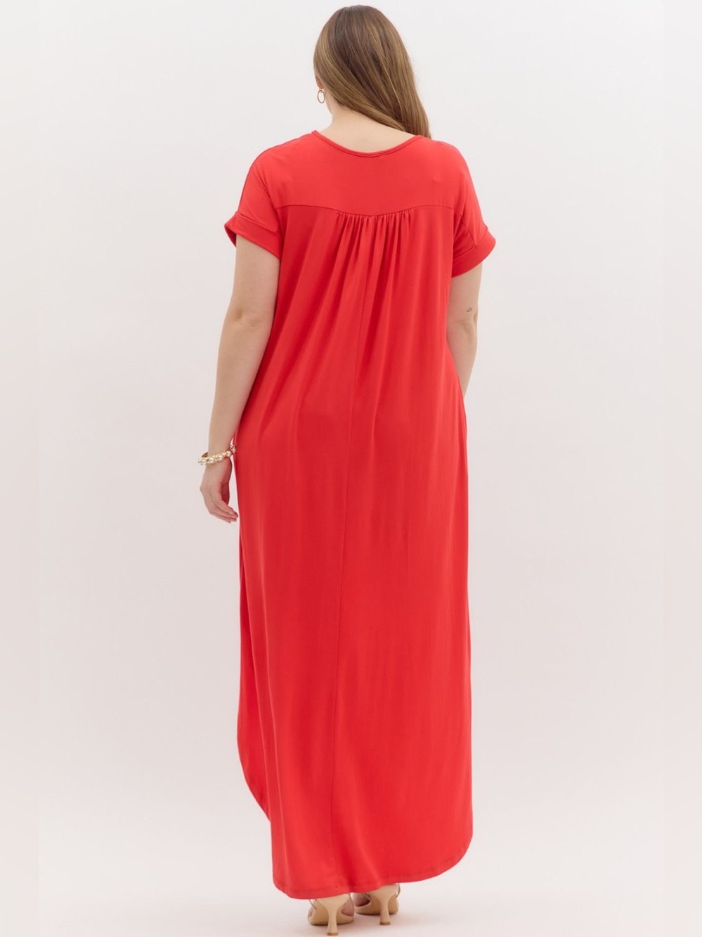 🆕 Entro Solid jersey knit V-neck round hem maxi dress - Picture 4 of 7